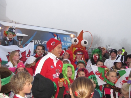 Tamati Coffey surrounded by Welsh fans in Taupo